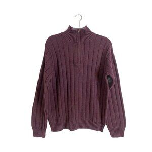 Vintage OSCAR DE LA RENTA Sweater Unisex Medium Burgundy 1/4 Zip Pullover Cotton